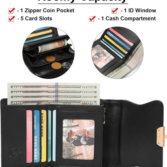 Leather Small Womens Wallet RFID Blocking Bifold Card Holder Coin Pocket - Picture 6 of 7